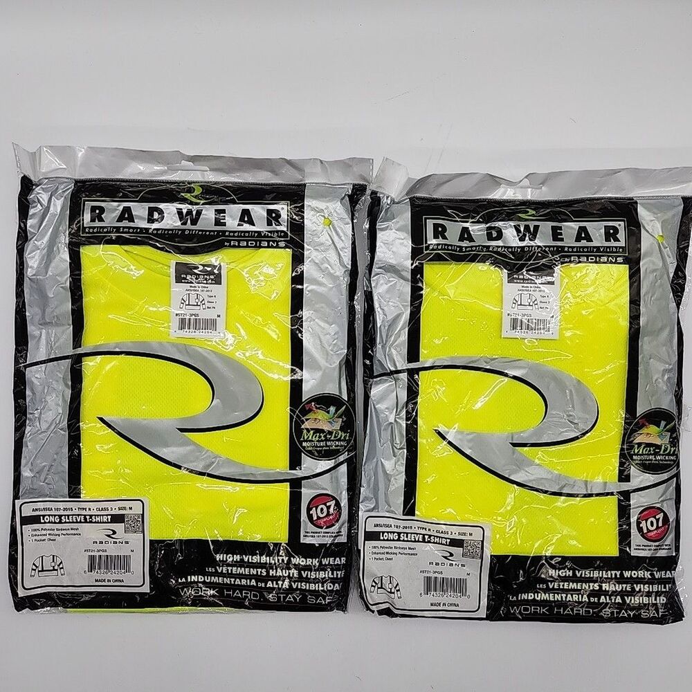 Lot/2 Radians Med Unisex Long Sleeve Shirt, Type R Class 3,  Hi-Vis St21-3Pgs